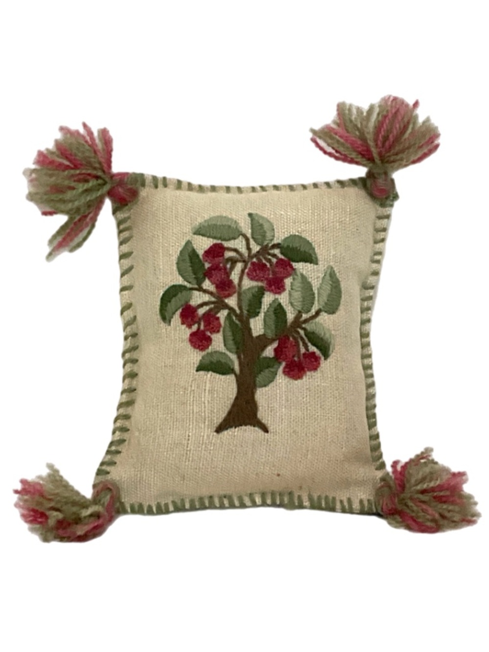 Crewel Embroidery Pin Cushion - Berry Tree